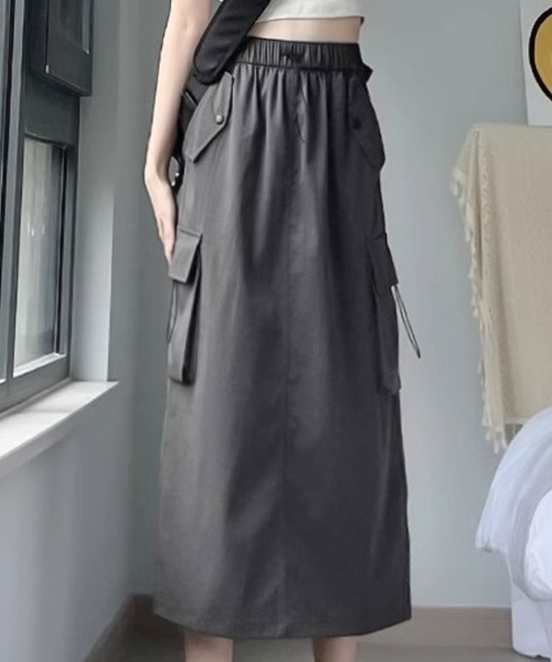 SallyLunn(サリーラン)の「ドロストカーゴ Iラインスカート(スカート・レディース・ブラック/チャコールグレー・LARGE/MEDIUM)」の5枚目の写真