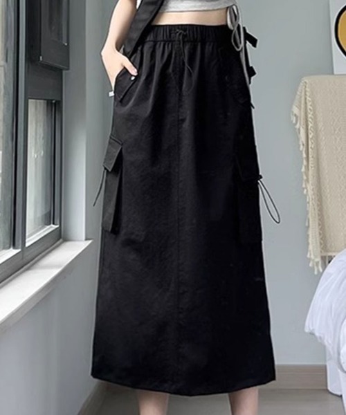 SallyLunn(サリーラン)の「ドロストカーゴ Iラインスカート(スカート・レディース・ブラック/チャコールグレー・LARGE/MEDIUM)」の6枚目の写真
