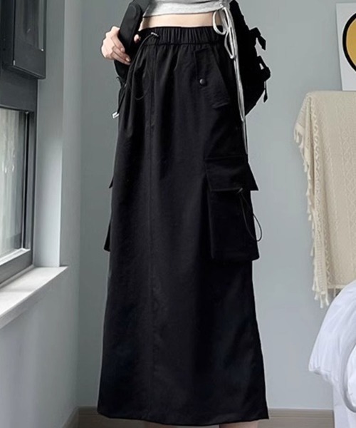 SallyLunn(サリーラン)の「ドロストカーゴ Iラインスカート(スカート・レディース・ブラック/チャコールグレー・LARGE/MEDIUM)」の7枚目の写真