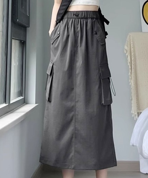 SallyLunn(サリーラン)の「ドロストカーゴ Iラインスカート(スカート・レディース・ブラック/チャコールグレー・LARGE/MEDIUM)」の4枚目の写真