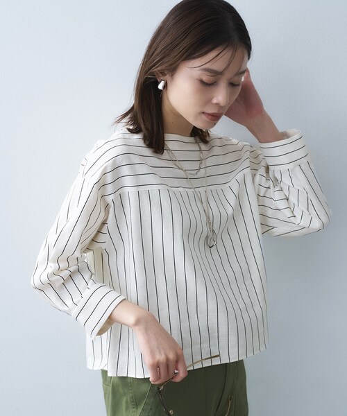 UNTITLED(アンタイトル)の「【洗える/6分袖】ボートネックブラウス(シャツ/ブラウス・レディース・ベージュ系2/イエロー系その他/ダークグレー/ホワイト系5・00/04/48/44/50/02)」の8枚目の写真