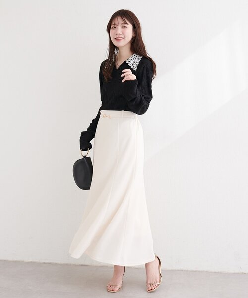 natural couture（ナチュラルクチュール）の「レース衿ロンT（ニット/セーター・レディース・ブラック/ライトベージュ/サックスブルー/ネイビー・FREE）」の8枚目の写真