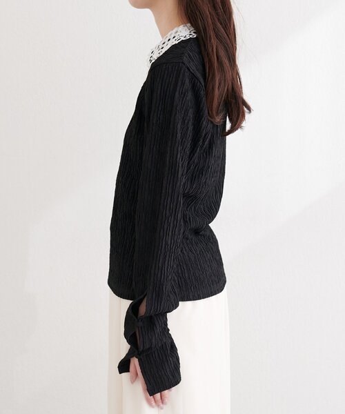 natural couture（ナチュラルクチュール）の「レース衿ロンT（ニット/セーター・レディース・ブラック/ライトベージュ/サックスブルー/ネイビー・FREE）」の10枚目の写真