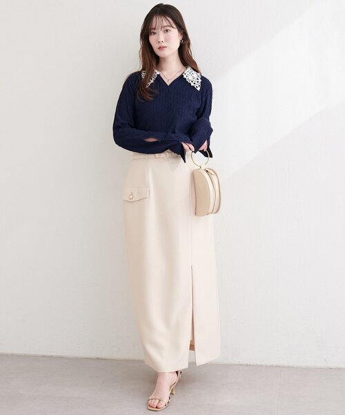 natural couture（ナチュラルクチュール）の「レース衿ロンT（ニット/セーター・レディース・ブラック/ライトベージュ/サックスブルー/ネイビー・FREE）」の20枚目の写真