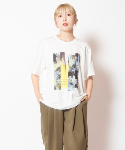 OSMOSIS（オズモーシス）の「プリントTシャツ（Tシャツ/カットソー・レディース・ホワイト/ライトグレー/ブラック・ONE SIZE）」の2枚目の写真