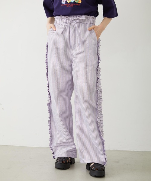 MILKFED.（ミルクフェド）の「STRIPED RUFFLE PANTS（その他パンツ・レディース・ライトパープル/ネイビー/ライトピンク・S/M）」の3枚目の写真