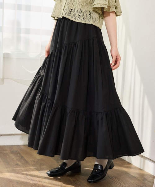 mysty woman（ミスティウーマン）の「リネンMIXギャザースカート 666528（スカート・レディース・ブラウン/オフホワイト/ブラック・FREE）」の2枚目の写真