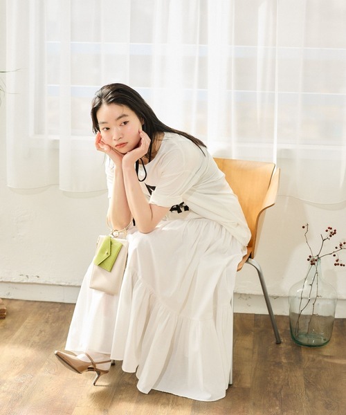 mysty woman（ミスティウーマン）の「リネンMIXギャザースカート 666528（スカート・レディース・ブラウン/オフホワイト/ブラック・FREE）」の7枚目の写真