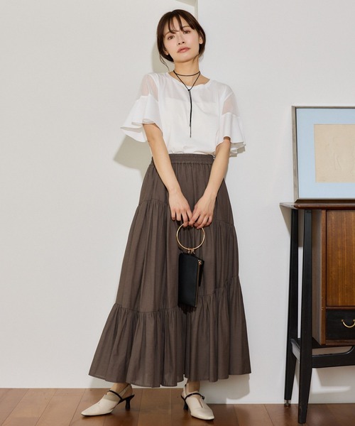 mysty woman（ミスティウーマン）の「リネンMIXギャザースカート 666528（スカート・レディース・ブラウン/オフホワイト/ブラック・FREE）」の10枚目の写真