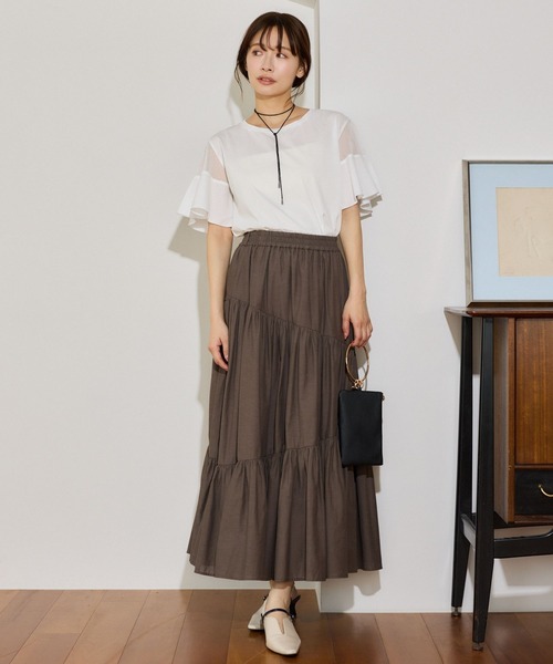 mysty woman（ミスティウーマン）の「リネンMIXギャザースカート 666528（スカート・レディース・ブラウン/オフホワイト/ブラック・FREE）」の11枚目の写真