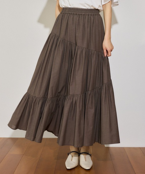 mysty woman（ミスティウーマン）の「リネンMIXギャザースカート 666528（スカート・レディース・ブラウン/オフホワイト/ブラック・FREE）」の12枚目の写真