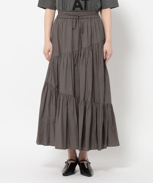mysty woman（ミスティウーマン）の「リネンMIXギャザースカート 666528（スカート・レディース・ブラウン/オフホワイト/ブラック・FREE）」の13枚目の写真