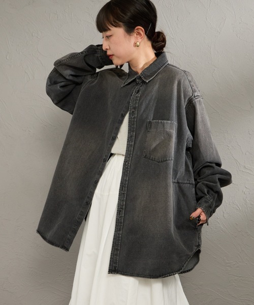 PENNEYS（ぺニーズ）の「[PENNEYS／ペニーズ] 別注 80Z ビッグシルエット デニムシャツ（シャツ/ブラウス・レディース・インディゴブルー/ライトインディゴブルー/ブラック・M/S/L）」の7枚目の写真