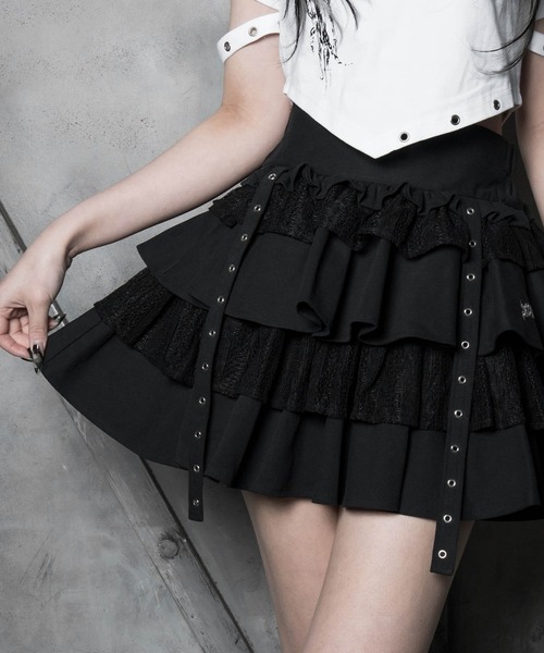 LAZYSLAY（レイジースレイ）の「レースレイヤードスカート（スカート・レディース・ブラック/グレー・FREE）」の5枚目の写真