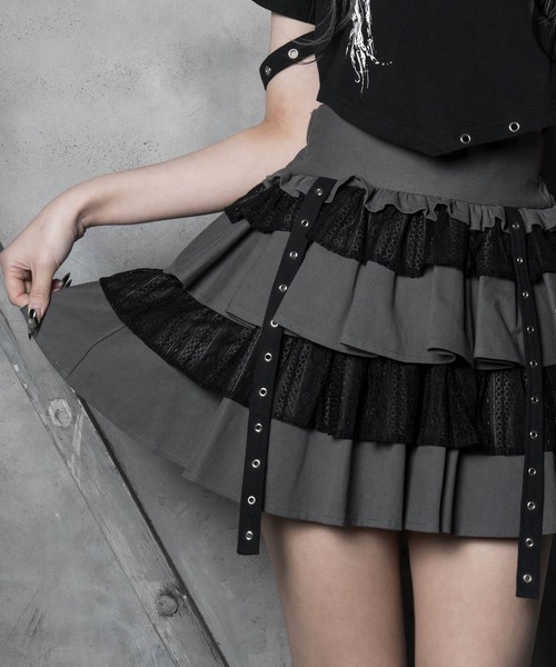 LAZYSLAY（レイジースレイ）の「レースレイヤードスカート（スカート・レディース・ブラック/グレー・FREE）」の8枚目の写真
