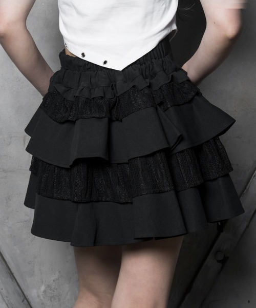 LAZYSLAY（レイジースレイ）の「レースレイヤードスカート（スカート・レディース・ブラック/グレー・FREE）」の6枚目の写真
