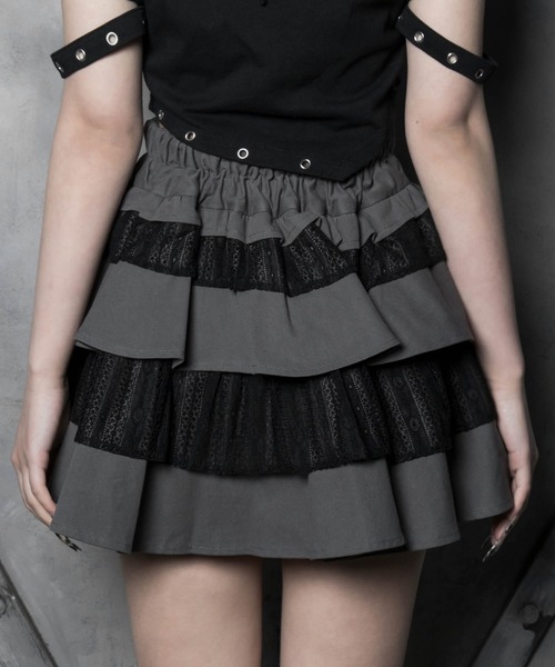 LAZYSLAY（レイジースレイ）の「レースレイヤードスカート（スカート・レディース・ブラック/グレー・FREE）」の9枚目の写真