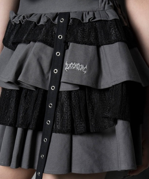 LAZYSLAY（レイジースレイ）の「レースレイヤードスカート（スカート・レディース・ブラック/グレー・FREE）」の7枚目の写真