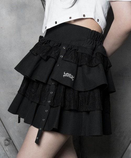 LAZYSLAY（レイジースレイ）の「レースレイヤードスカート（スカート・レディース・ブラック/グレー・FREE）」の3枚目の写真