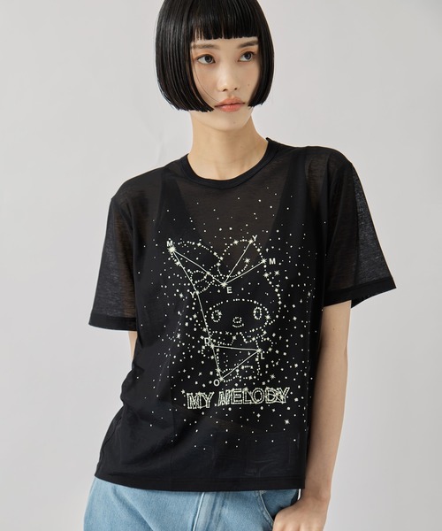 beautiful people(ビューティフルピープル)の「【beautiful people/ビューティフルピープル】MY MELODY&KUROMI 80/2 ELS jersey T/マイメロディ&クロミ/シアーTシャツ(Tシャツ/カットソー・レディース・ブラック系その他2/ブラック・36)」の2枚目の写真