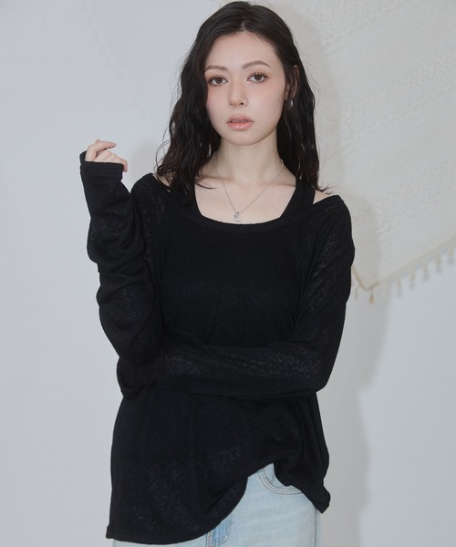 ENVYM(アンビー)の「レイヤードシアールーズトップス(Tシャツ/カットソー・レディース・ホワイト/ブラック・FREE)」の6枚目の写真