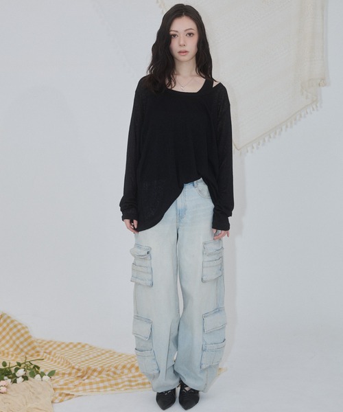 ENVYM(アンビー)の「レイヤードシアールーズトップス(Tシャツ/カットソー・レディース・ホワイト/ブラック・FREE)」の10枚目の写真