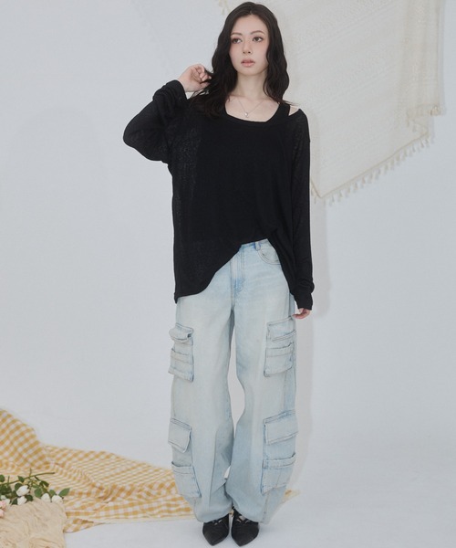 ENVYM(アンビー)の「レイヤードシアールーズトップス(Tシャツ/カットソー・レディース・ホワイト/ブラック・FREE)」の8枚目の写真