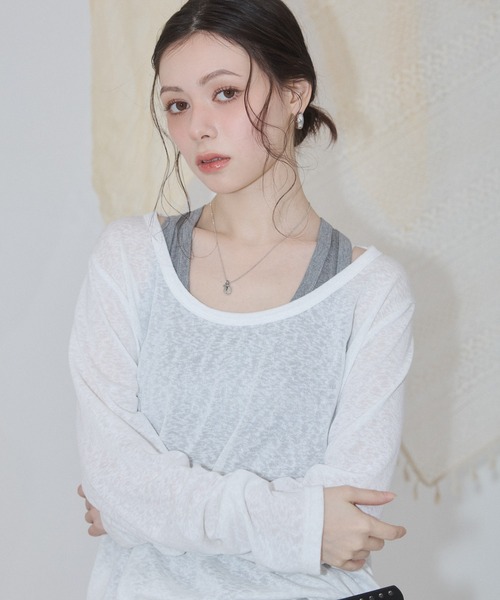 ENVYM(アンビー)の「レイヤードシアールーズトップス(Tシャツ/カットソー・レディース・ホワイト/ブラック・FREE)」の13枚目の写真