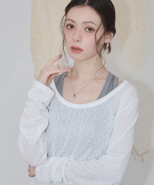 ENVYM(アンビー)の「レイヤードシアールーズトップス(Tシャツ/カットソー・レディース・ホワイト/ブラック・FREE)」の16枚目の写真