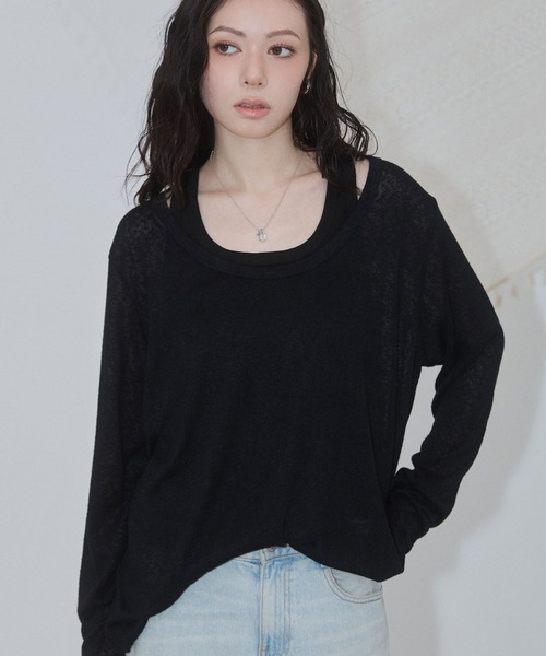 ENVYM(アンビー)の「レイヤードシアールーズトップス(Tシャツ/カットソー・レディース・ホワイト/ブラック・FREE)」の7枚目の写真