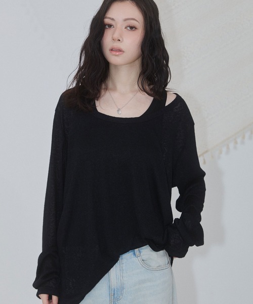 ENVYM(アンビー)の「レイヤードシアールーズトップス(Tシャツ/カットソー・レディース・ホワイト/ブラック・FREE)」の5枚目の写真