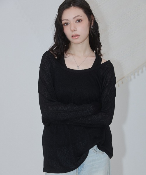 ENVYM(アンビー)の「レイヤードシアールーズトップス(Tシャツ/カットソー・レディース・ホワイト/ブラック・FREE)」の3枚目の写真