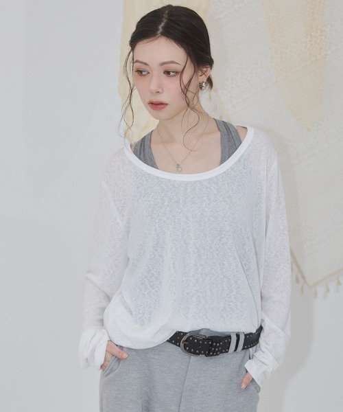 ENVYM(アンビー)の「レイヤードシアールーズトップス(Tシャツ/カットソー・レディース・ホワイト/ブラック・FREE)」の12枚目の写真