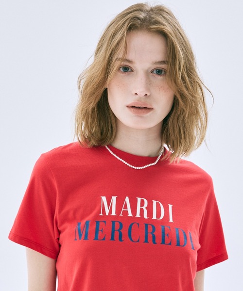 Mardi Mercredi(マルディメクルディ)の「SLIM TSHIRT LA TYPO FRANCAISE / スリム Tシャツ ラ タイポ フランセーズ(Tシャツ/カットソー・レディース・ネイビー/クリーム/レッド・FREE)」の3枚目の写真