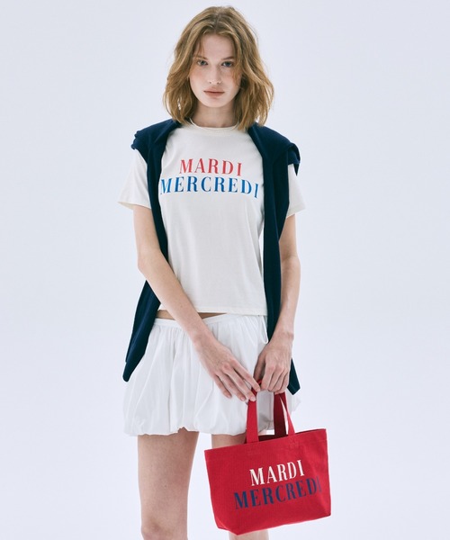 Mardi Mercredi(マルディメクルディ)の「SLIM TSHIRT LA TYPO FRANCAISE / スリム Tシャツ ラ タイポ フランセーズ(Tシャツ/カットソー・レディース・ネイビー/クリーム/レッド・FREE)」の5枚目の写真