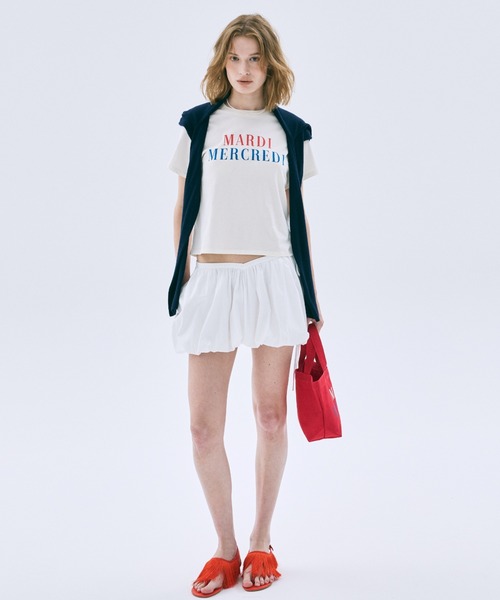 Mardi Mercredi(マルディメクルディ)の「SLIM TSHIRT LA TYPO FRANCAISE / スリム Tシャツ ラ タイポ フランセーズ(Tシャツ/カットソー・レディース・ネイビー/クリーム/レッド・FREE)」の6枚目の写真
