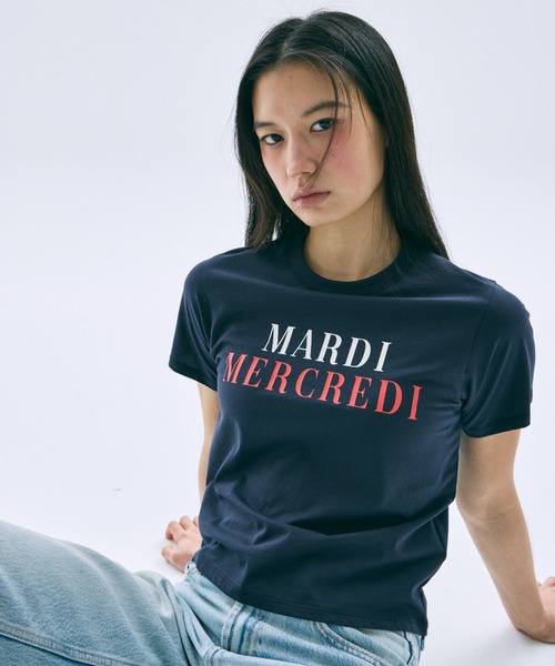 Mardi Mercredi(マルディメクルディ)の「SLIM TSHIRT LA TYPO FRANCAISE / スリム Tシャツ ラ タイポ フランセーズ(Tシャツ/カットソー・レディース・ネイビー/クリーム/レッド・FREE)」の8枚目の写真