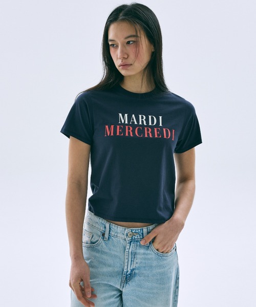 Mardi Mercredi(マルディメクルディ)の「SLIM TSHIRT LA TYPO FRANCAISE / スリム Tシャツ ラ タイポ フランセーズ(Tシャツ/カットソー・レディース・ネイビー/クリーム/レッド・FREE)」の9枚目の写真