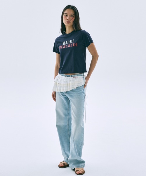 Mardi Mercredi(マルディメクルディ)の「SLIM TSHIRT LA TYPO FRANCAISE / スリム Tシャツ ラ タイポ フランセーズ(Tシャツ/カットソー・レディース・ネイビー/クリーム/レッド・FREE)」の10枚目の写真