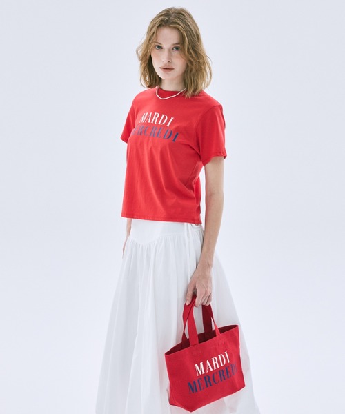 Mardi Mercredi(マルディメクルディ)の「SLIM TSHIRT LA TYPO FRANCAISE / スリム Tシャツ ラ タイポ フランセーズ(Tシャツ/カットソー・レディース・ネイビー/クリーム/レッド・FREE)」の13枚目の写真