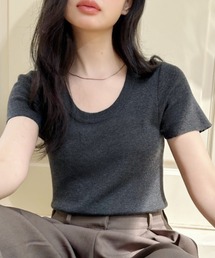 Uネック 半袖 コンパクト サマー ニット
