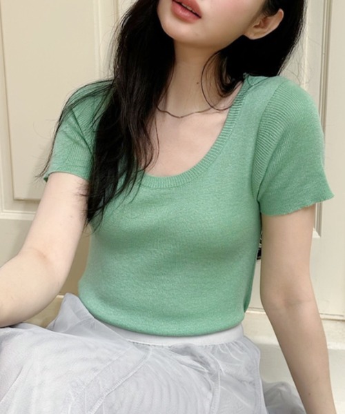 Ada.(エイダ)の「Uネック 半袖 コンパクト サマー ニット(ニット/セーター・レディース・グリーン/ホワイト/オレンジ/チャコール・FREE)」の22枚目の写真
