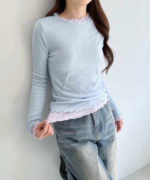 by muni:r（バイ ムニール）の「[着用動画あり・選べる6色] ベーシックスリムウェーブTシャツ（Tシャツ/カットソー・レディース・スカイブルー/ブラック/アイボリー/グレー/イエロー/ラベンダー・FREE）」の13枚目の写真