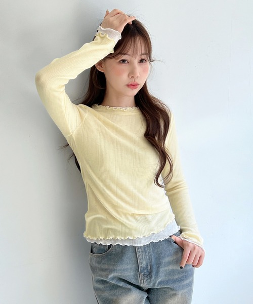 by muni:r（バイ ムニール）の「[着用動画あり・選べる6色] ベーシックスリムウェーブTシャツ（Tシャツ/カットソー・レディース・スカイブルー/ブラック/アイボリー/グレー/イエロー/ラベンダー・FREE）」の19枚目の写真
