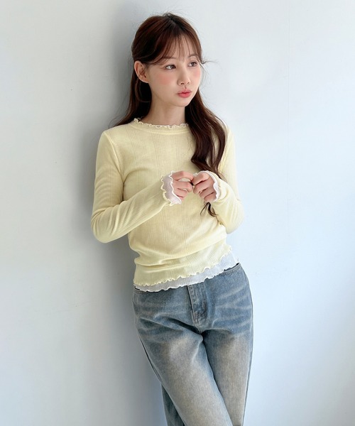 by muni:r（バイ ムニール）の「[着用動画あり・選べる6色] ベーシックスリムウェーブTシャツ（Tシャツ/カットソー・レディース・スカイブルー/ブラック/アイボリー/グレー/イエロー/ラベンダー・FREE）」の20枚目の写真