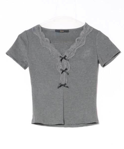Ritzy(リッツィー)の「レースアップ V ネック フィット T シャツ(Tシャツ/カットソー・レディース・ダークグレー・M)」の8枚目の写真