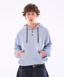 【 3color / 3size 】DRAW CODE HENRY BUTTON SHIRT HOODIE /ドローコードヘンリーボタンシャツフーディ