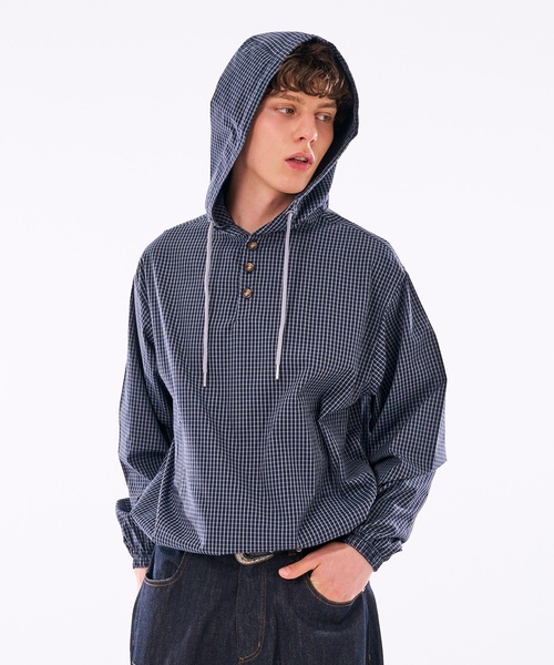 WISH FOR EVER(ウィッシュフォーエバー)の「【 3color / 3size 】DRAW CODE HENRY BUTTON SHIRT HOODIE /ドローコードヘンリーボタンシャツフーディ(シャツ/ブラウス・メンズ・イエロー/ネイビー/ブルー・SMALL/LARGE/MEDIUM)」の15枚目の写真