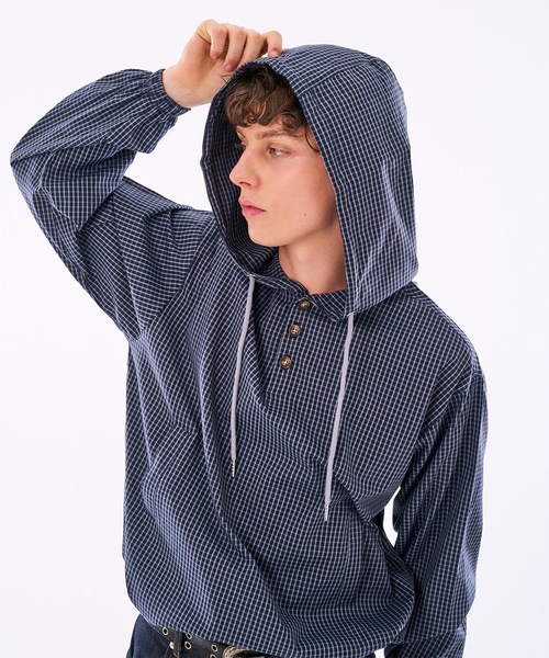 WISH FOR EVER(ウィッシュフォーエバー)の「【 3color / 3size 】DRAW CODE HENRY BUTTON SHIRT HOODIE /ドローコードヘンリーボタンシャツフーディ(シャツ/ブラウス・メンズ・イエロー/ネイビー/ブルー・SMALL/LARGE/MEDIUM)」の17枚目の写真