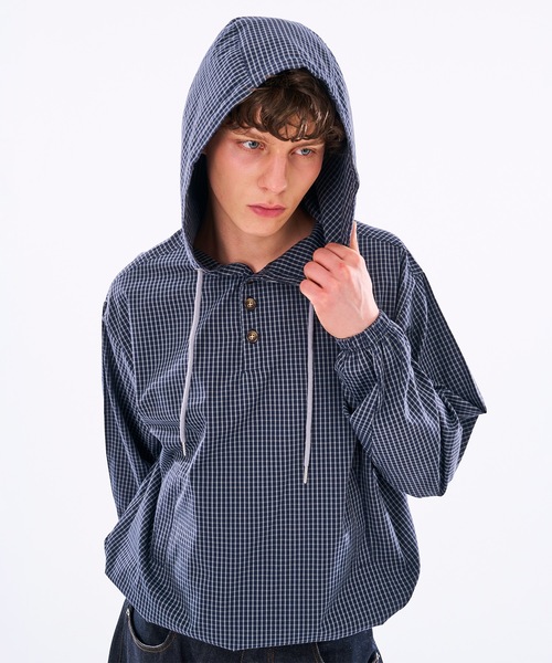 WISH FOR EVER(ウィッシュフォーエバー)の「【 3color / 3size 】DRAW CODE HENRY BUTTON SHIRT HOODIE /ドローコードヘンリーボタンシャツフーディ(シャツ/ブラウス・メンズ・イエロー/ネイビー/ブルー・SMALL/LARGE/MEDIUM)」の18枚目の写真